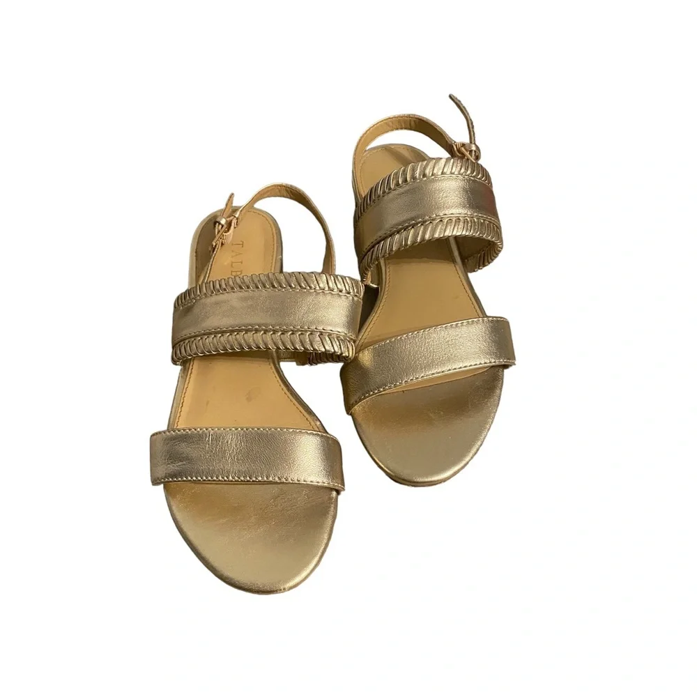 Talbots Keri Whipstitch Gold Metallic Napa Leather Sandal